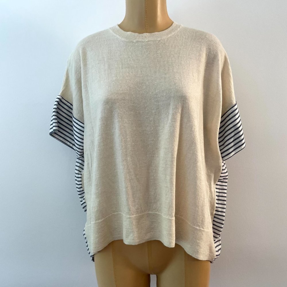 J Crew Wool Linen Knit Striped Box Cut Top